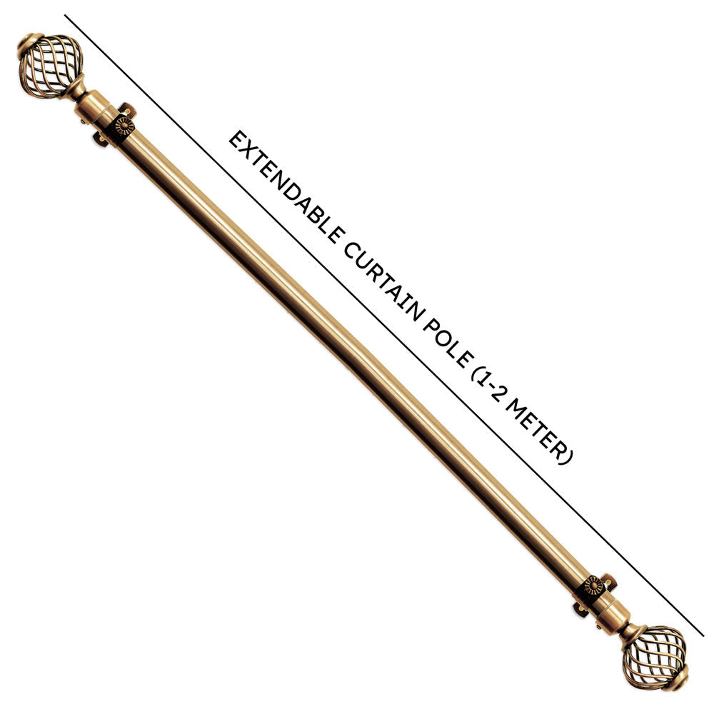Extendable Curtain Pole with Round Cage Finials Brass 16 Rings 1-2m 10753 A (Big Parcel Rate)