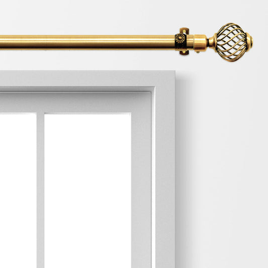 Extendable Curtain Pole with Round Cage Finials Gold 16 Rings 1-2m 10755 A (Big Parcel Rate)