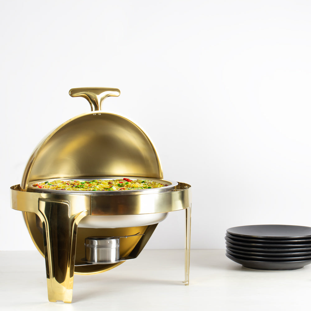 SQ Professional Banquet Chafing Dish with Roll Top Round Gold 6.5L 10855 (Big Parcel Rate)