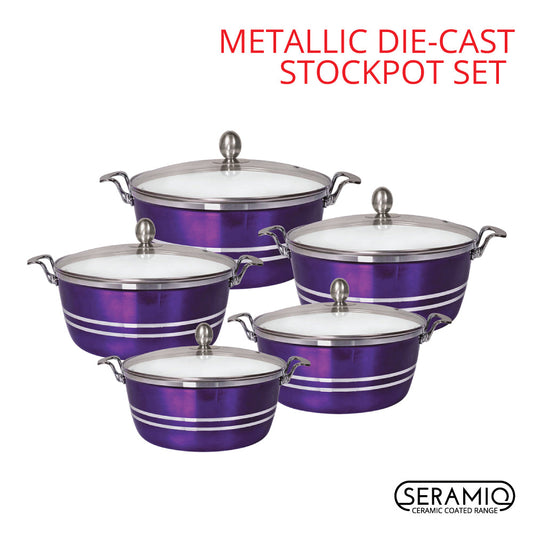 SQ Professional Metallic Die Cast Stockpot Set of 5 Amethyst 4250 A  (Big Parcel Rate)