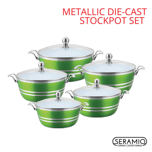 SQ Professional Metallic Die Cast Stockpot Set of 5 Emerald 5347 A  (Big Parcel Rate)