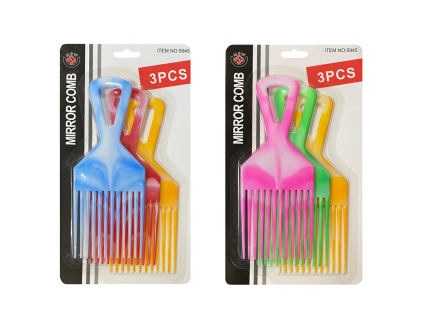 Plastic 3 Piece Afro Hair Styling Hair Comb Long Teeth Untangling Comb 18 x 7cm Assorted Colours 5945 (Large Letter Rate)