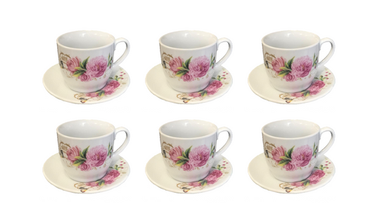 Coffee Espresso Cup Set with Saucers Set of 12 Assorted Designs 7525 (Parcel Plus Rate)