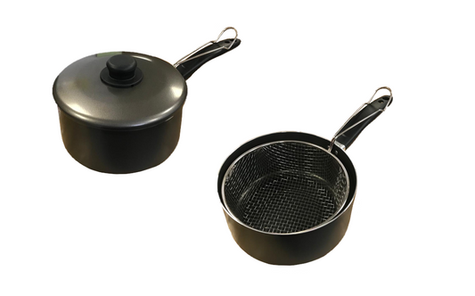 Chips Pan with Frying Basket 8" Black CPB8 (Parcel Rate)
