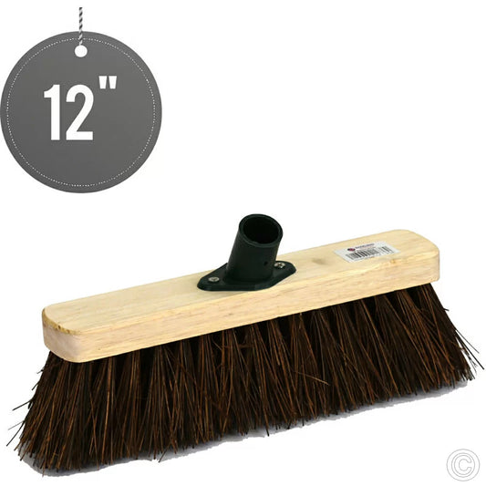 12" Hard Bassine Garden Wooden Broom Brush Head ST1638 (Parcel Rate)