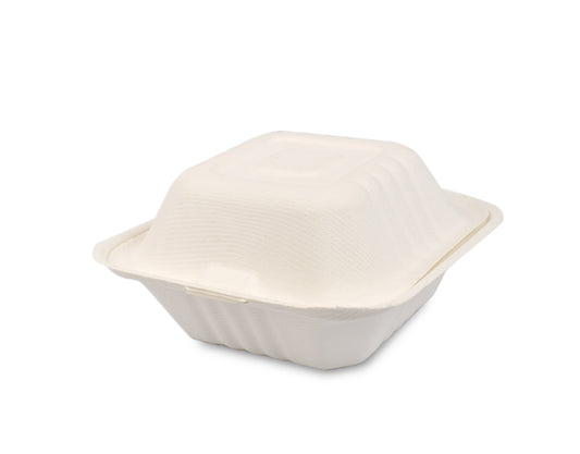 500 Pieces Disposable Eco Bagasse Take Away Food Container Burger Box 6" 33499 (Big Parcel Rate)
