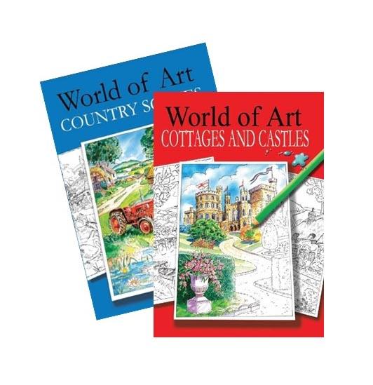 World of Art Adult Colouring Book Country Scenes, Castles & Cottages Assorted Designs P2581 (Large Letter Rate)