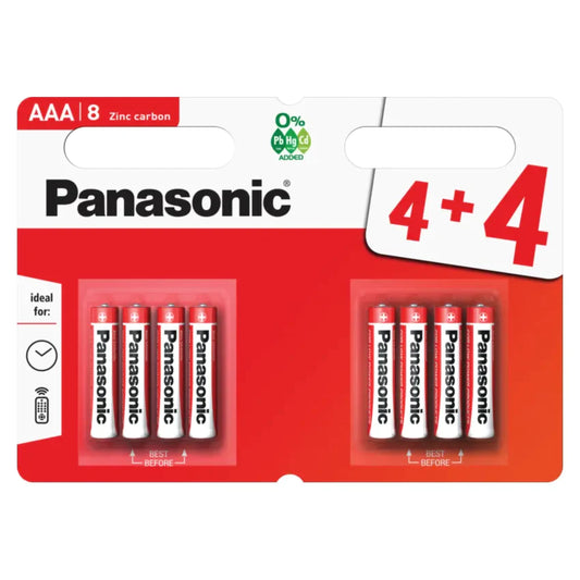 8x Panasonic AAA Batteries Zinc Carbon R03 1.5V Battery PANAR03RB8 A (Large Letter Rate)