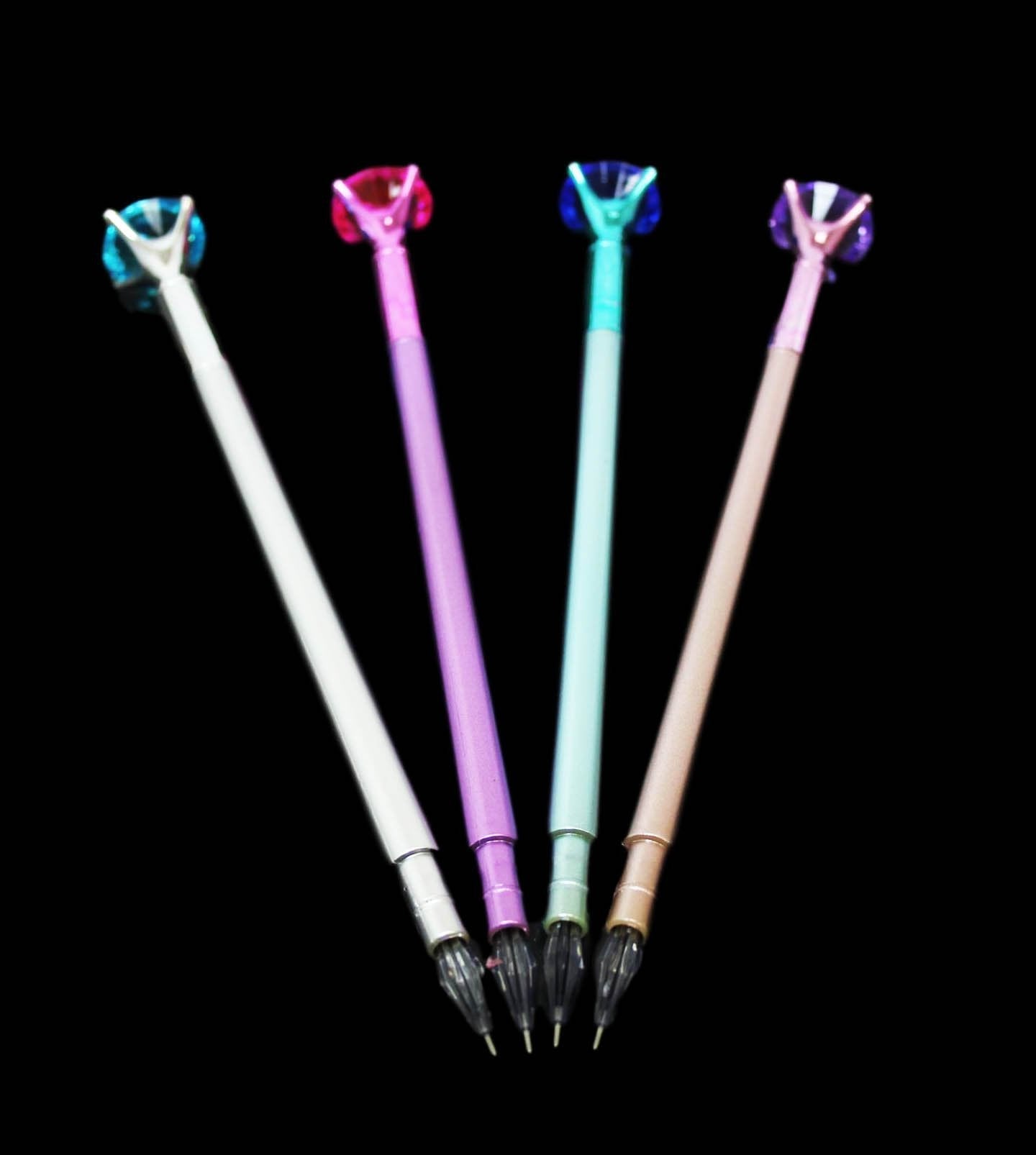 Black Ink Pen Diamond Top Metallic Style 18 cm Assorted Colours 6219 (Large Letter Rate)