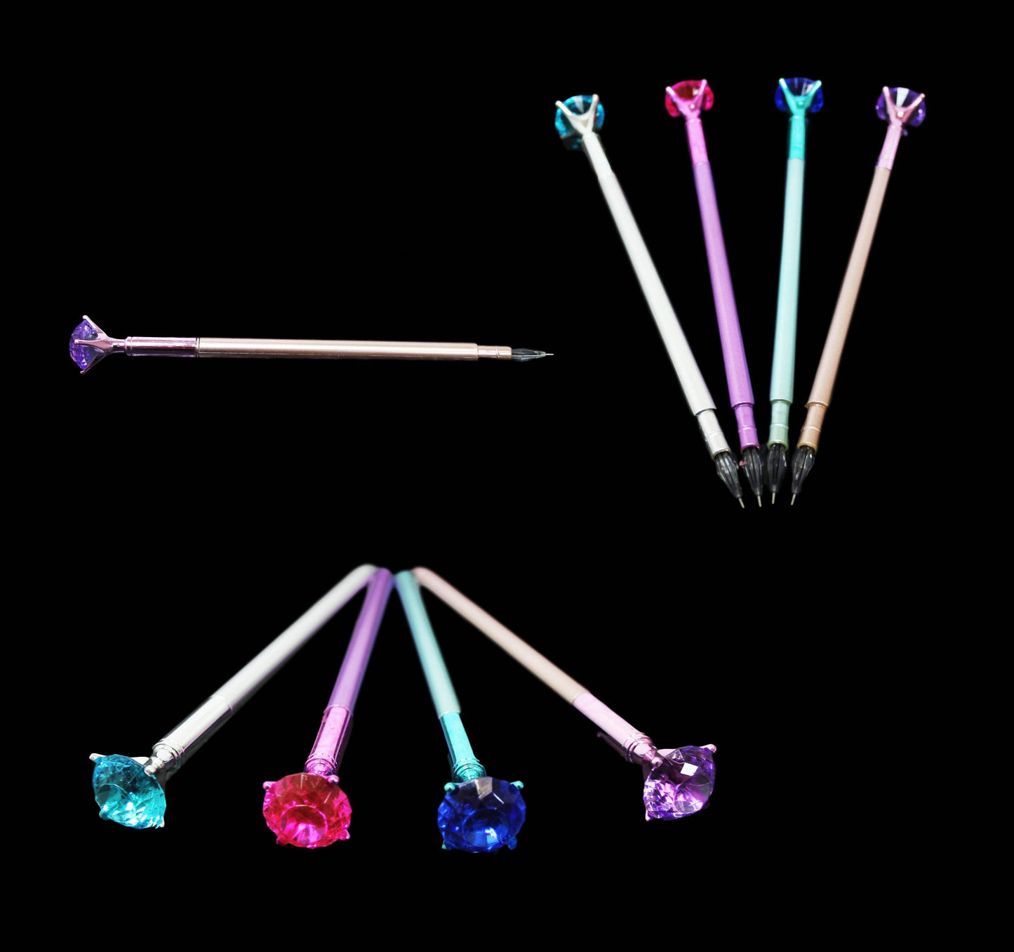 Black Ink Pen Diamond Top Metallic Style 18 cm Assorted Colours 6219 (Large Letter Rate)