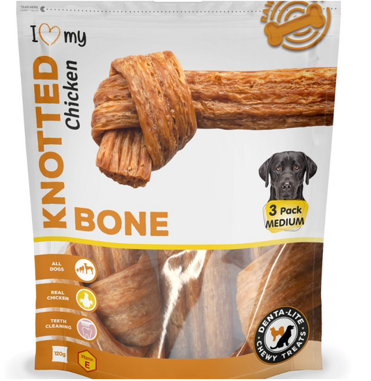 Pet Dog Treats Knotted Bone Chicken Medium 3pc 75684 (Parcel Rate)