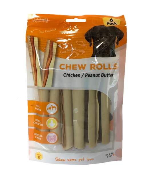 Pet Dog Treats Chew Rolls Chicken & Peanut Butter 6 Pack 75707 (Parcel Rate)