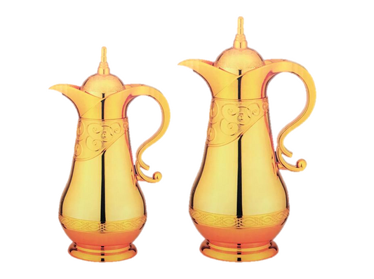 Durane Ornate Vacuum Flask Hot Drink Dispenser Jug Set of 2 Gold 8556 (Parcel Rate)
