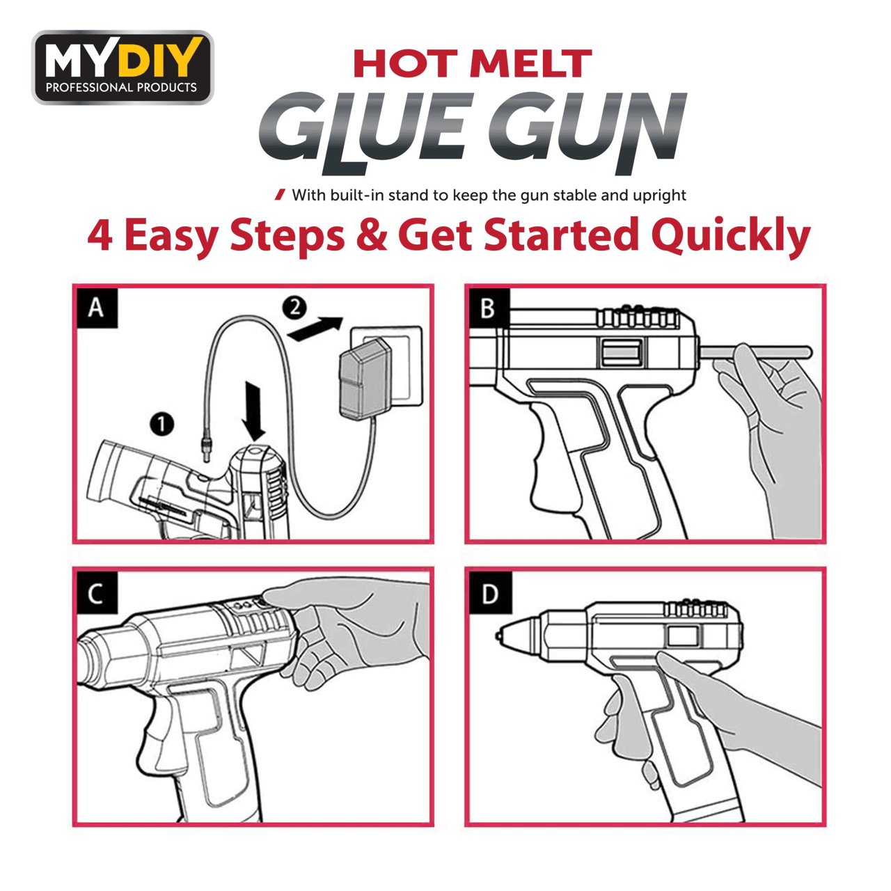 Hot Melt Glue Gun With Anti Drip Nozzle including 100 Glue Sticks 8601 (Parcel Rate)