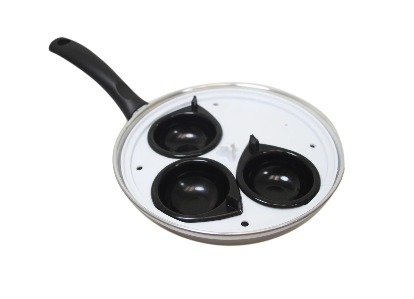 Non Stick Home Kitchen 3 Egg Poacher Pan 20cm With Long Safety Handle Egg Poacher 5.5cm 9102 A (Parcel Rate)