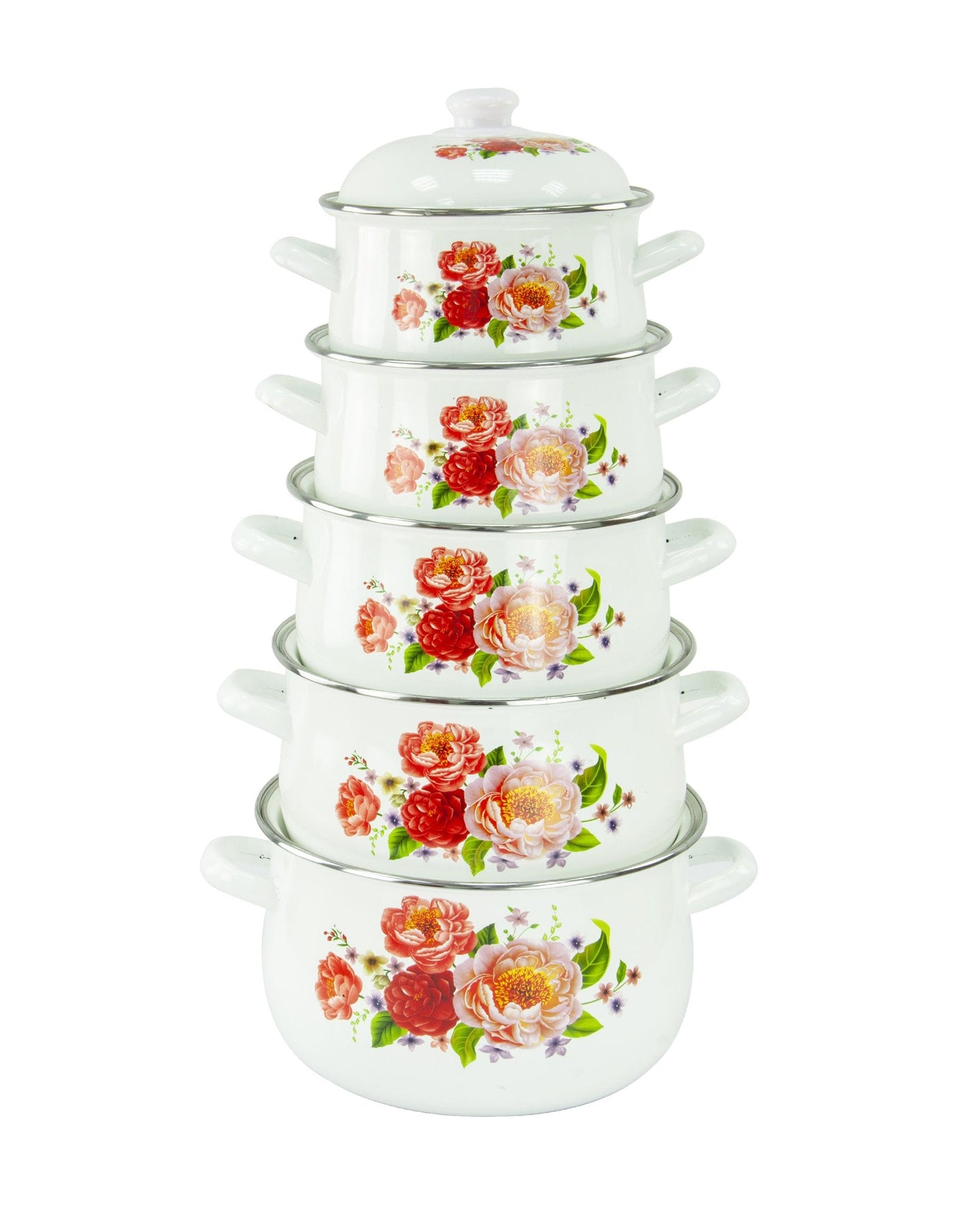 Enamel Cooking Pot Set of 5 Floral Design Assorted Designs 773D / 9199 (Big Parcel Rate)