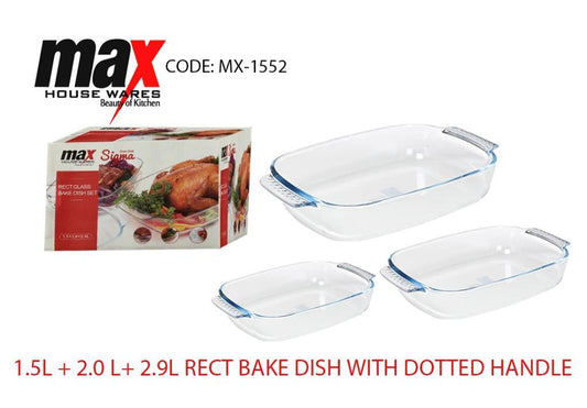 Set Of 3 Rectangle Bake Dishes 1.5L+2L+2.9L With Dotted Handle MX1552 (Parcel Rate)
