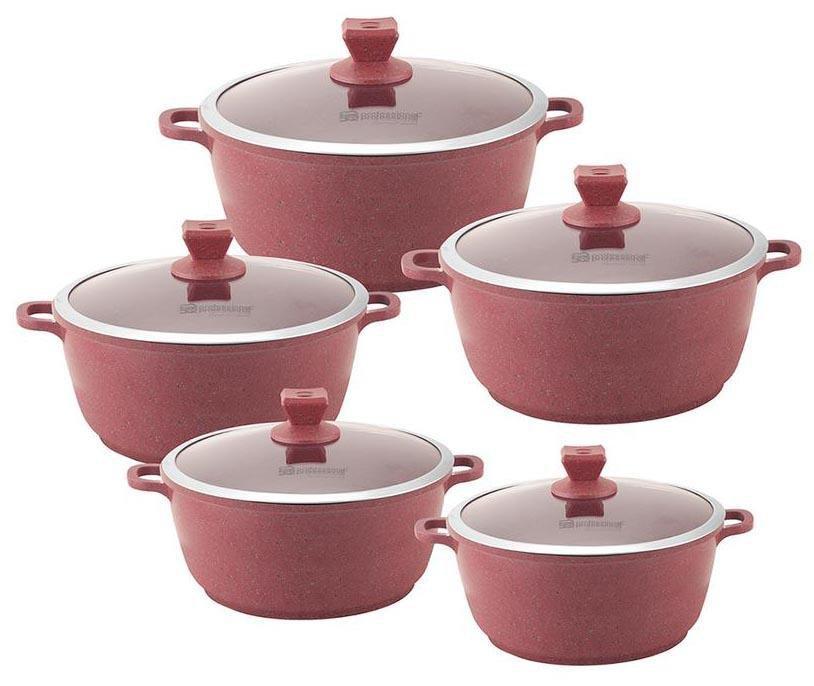 Nea Marbell Diecast Stockpot Set 5 Pack Rossa Red Marble Effect 20-24-28-30-32cm 6759 (Big Parcel Rate)