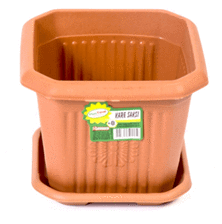 N0. 4 Plastic Square Plant Indoor Outdoor Garden Plant Pot with Base 19 x 19cm H3357 (Parcel Rate)