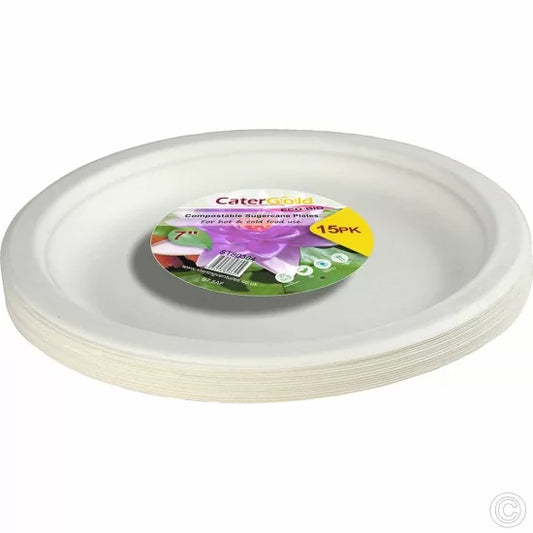 Disposable Compostable Eco-Bio Bagasse Sugarcane Plates 7" Pack of 15 ST80364 (Parcel Rate)