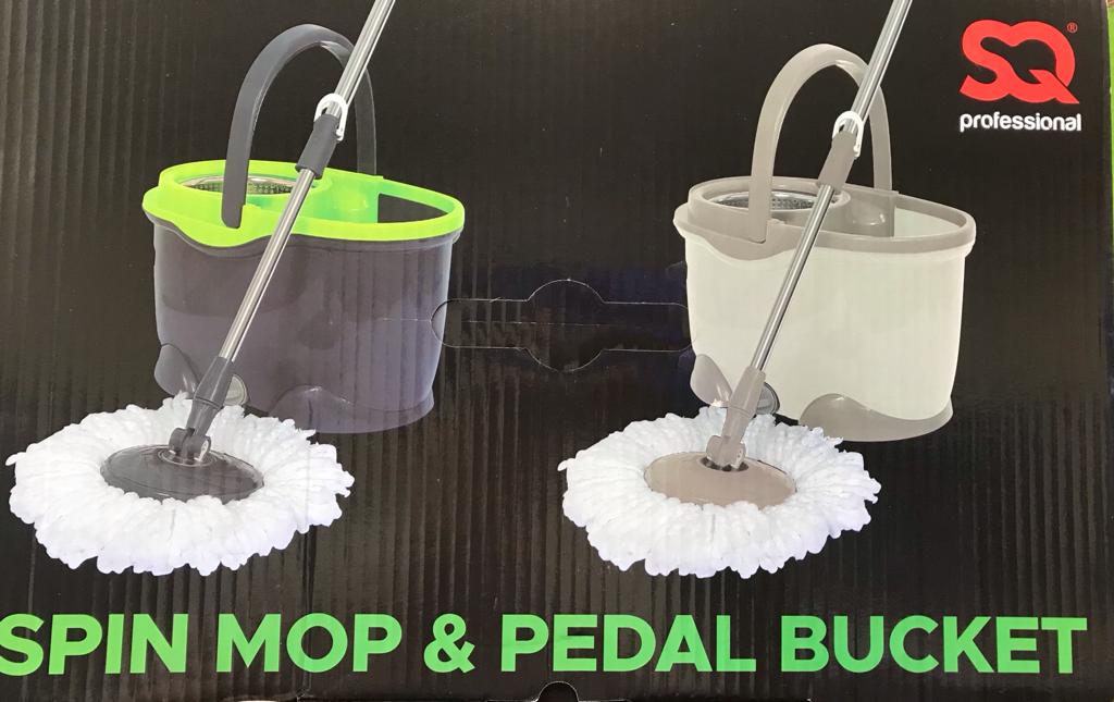 SQ Spin Mop Pedal Bucket Set Plastic 12 Litre Beige - Sand 9836 A  (Parcel Rate)