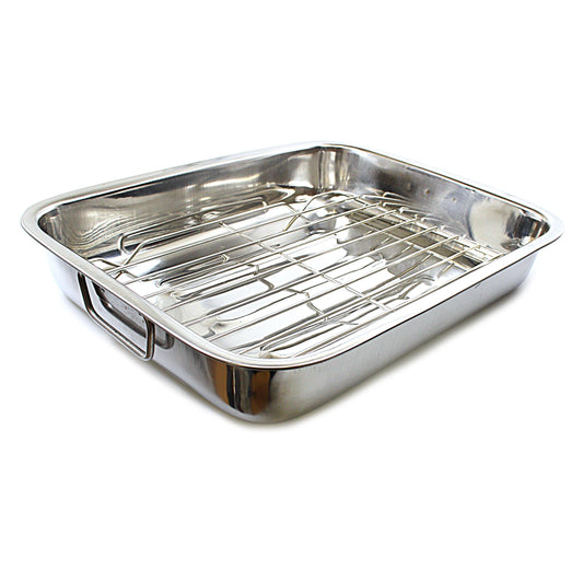 Stainless Steel Roasting Lasagne Tray with Handless and Rack 40cm ST3239 A  (Parcel Rate)