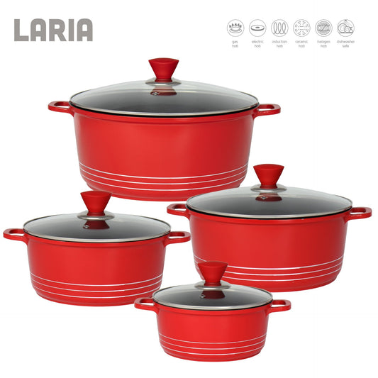 Laria Non Stick Die Cast Stockpot Pan Set 4pcs Red 10742 (Big Parcel Rate)