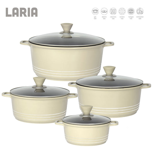 Laria Non Stick Die Cast Stockpot Pan Set 4pcs Cream 10881 (Big Parcel Rate)