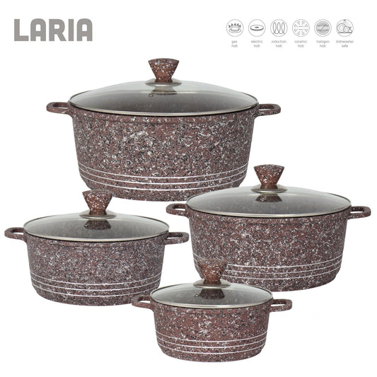 Laria Granite Die Cast Stockpot Pan Set 4pcs Brown 10882 (Big Parcel Rate)