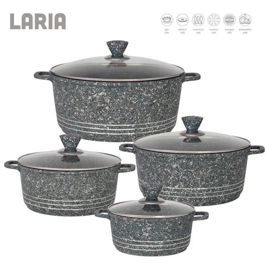 Laria Granite Die Cast Stockpot Pan Set 4pcs Grey 10883 (Big Parcel Rate)