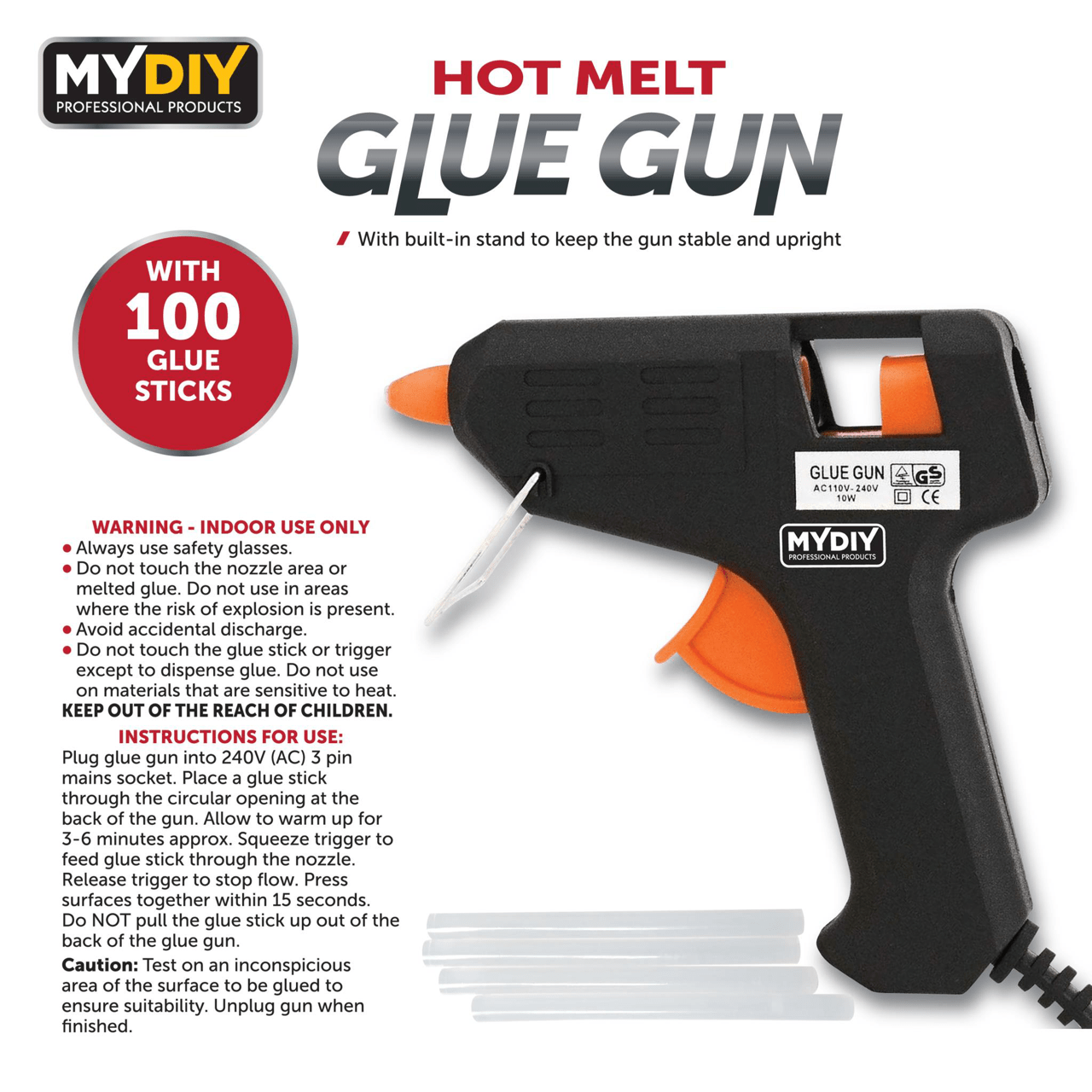 Hot Melt Glue Gun With Anti Drip Nozzle including 100 Glue Sticks 8601 (Parcel Rate)