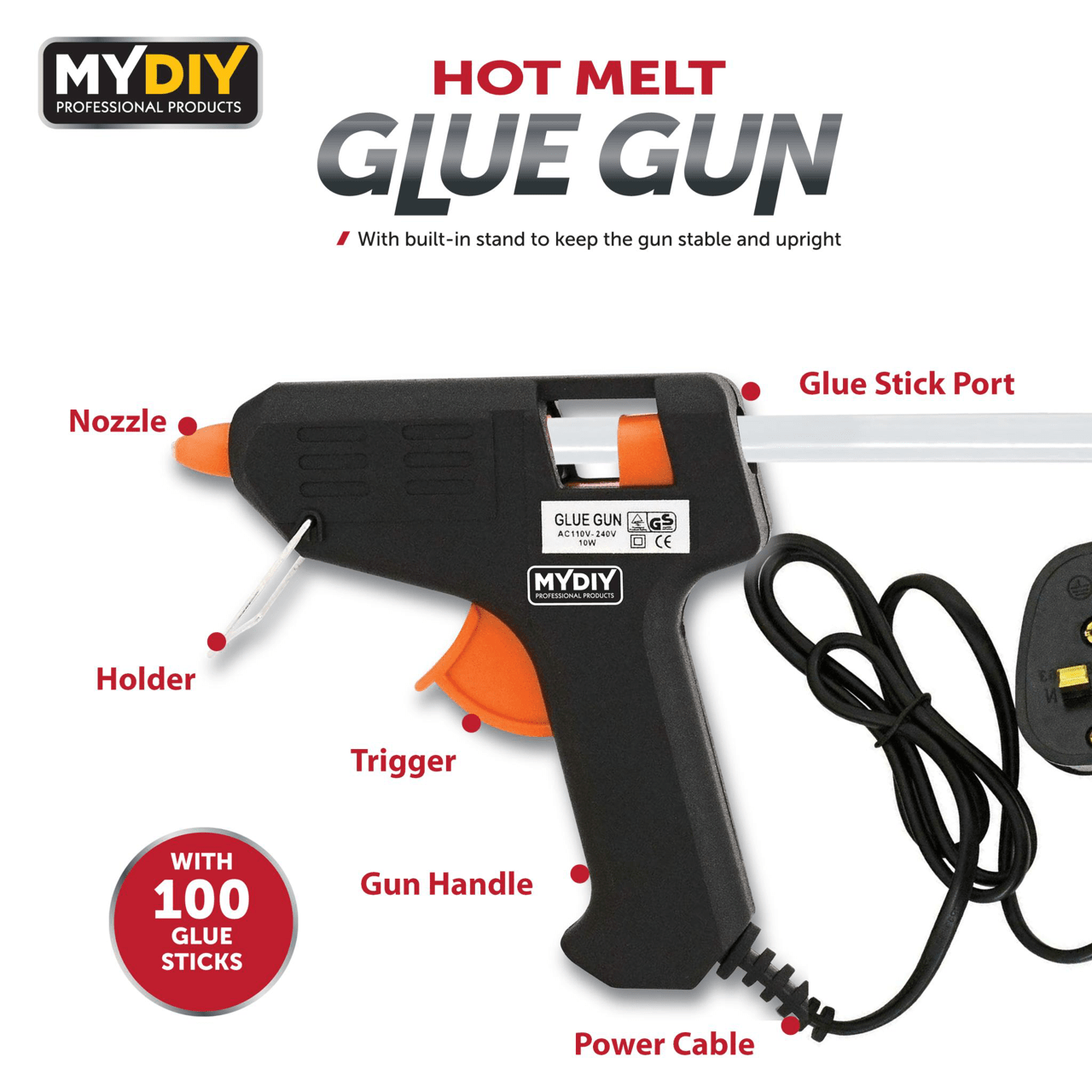 Hot Melt Glue Gun With Anti Drip Nozzle including 100 Glue Sticks 8601 (Parcel Rate)