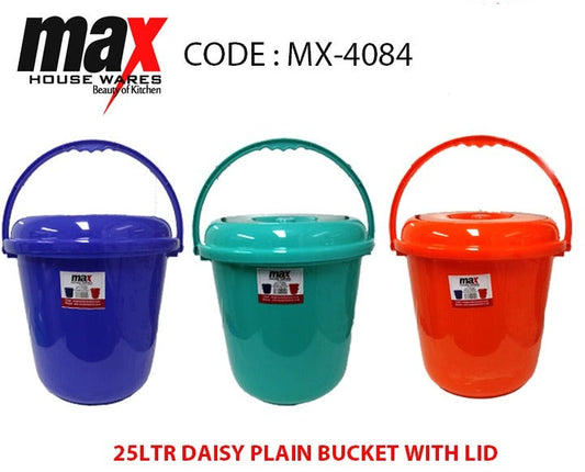 25 Litre Daisy Plain Bucket With Lid Assorted Colours MX4084 (Parcel Rate)
