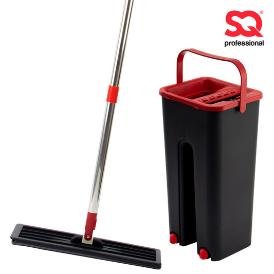 SQ Flat Mop Bucket Set Plastic 5L Black - Red 10608 A  (Big Parcel Rate)