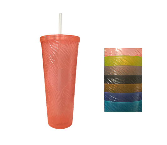Large Plastic Drinking Cup Tumbler with Lid and Straw Heart Design 750ml 22.5 cm Assorted Colours 7436 (Parcel Rate)