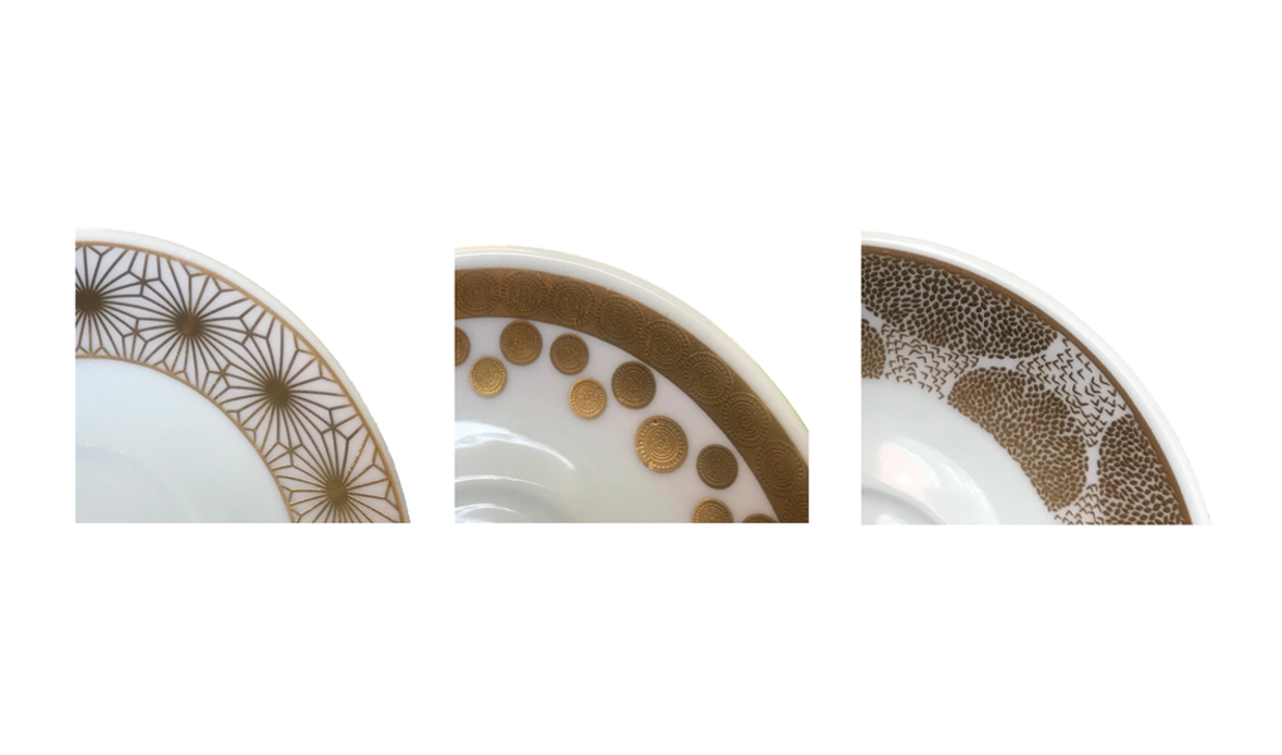 Coffee Tea Cup Set with Saucers Set of 12 Gold / White Assorted Designs 7518 (Parcel Plus  Rate)