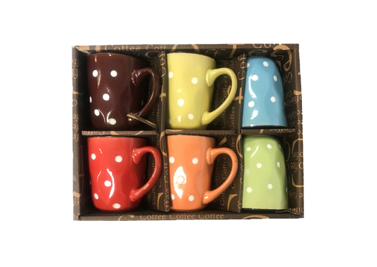 Coffee Tea Cup Mug Set of 6 Dot Design Assorted Colours 7521 (Parcel Plus  Rate)