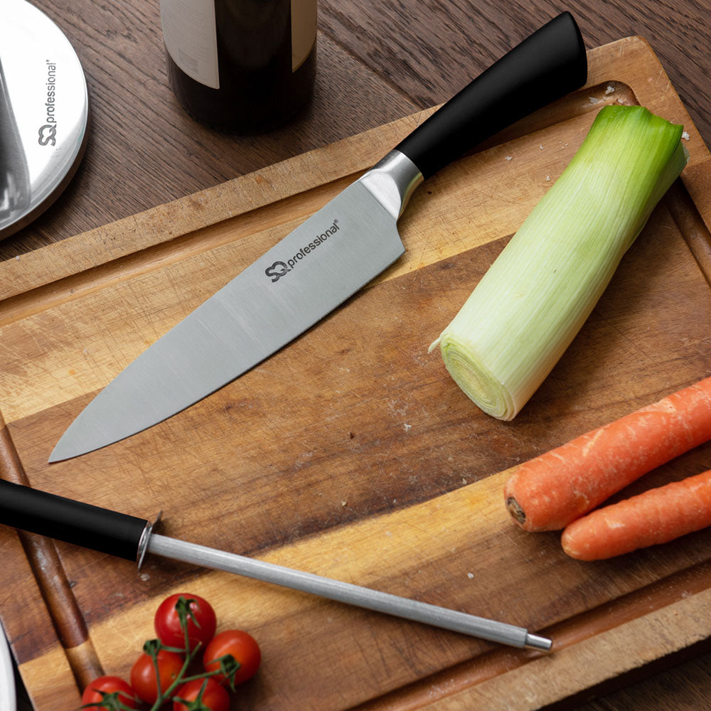 SQ Professional Stainless Steel Kitchen Knife Set of 8 Black 8742 (Parcel Rate)