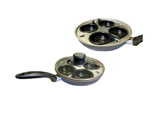 Metal 4 Egg Poach Boiling Pan with Glass Lid 20cm (Parcel Rate)