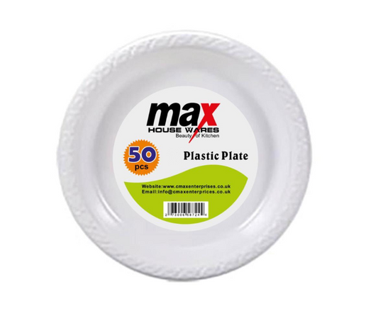 9" Disposable White Plastic Plate Pack of 50 MX8010 (Parcel Rate)