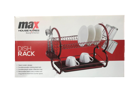Dish Drainer Cutlery Rack with Drip Tray Metallic Red MX9078 (Parcel Rate)
