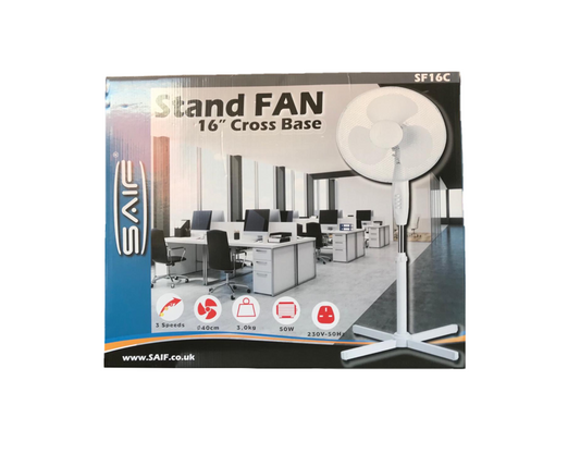 Saif Stand Fan Cross Base Circulating Indoor Fan Cool Breeze 16'' SF16C (Parcel Rate)