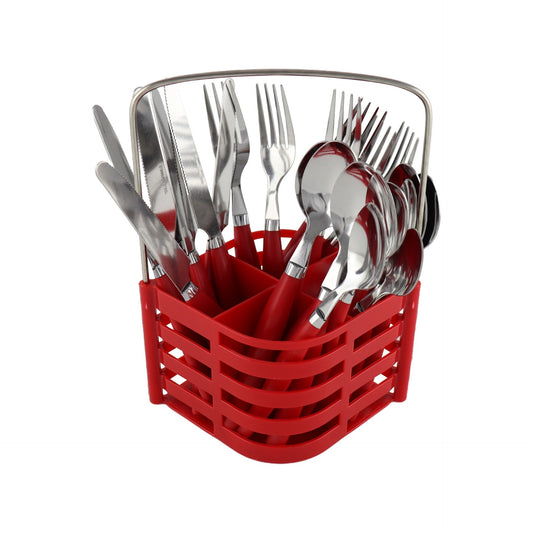 SQ Durane Metal Cutlery Set of 24 Red 10734 A  (Parcel Rate)
