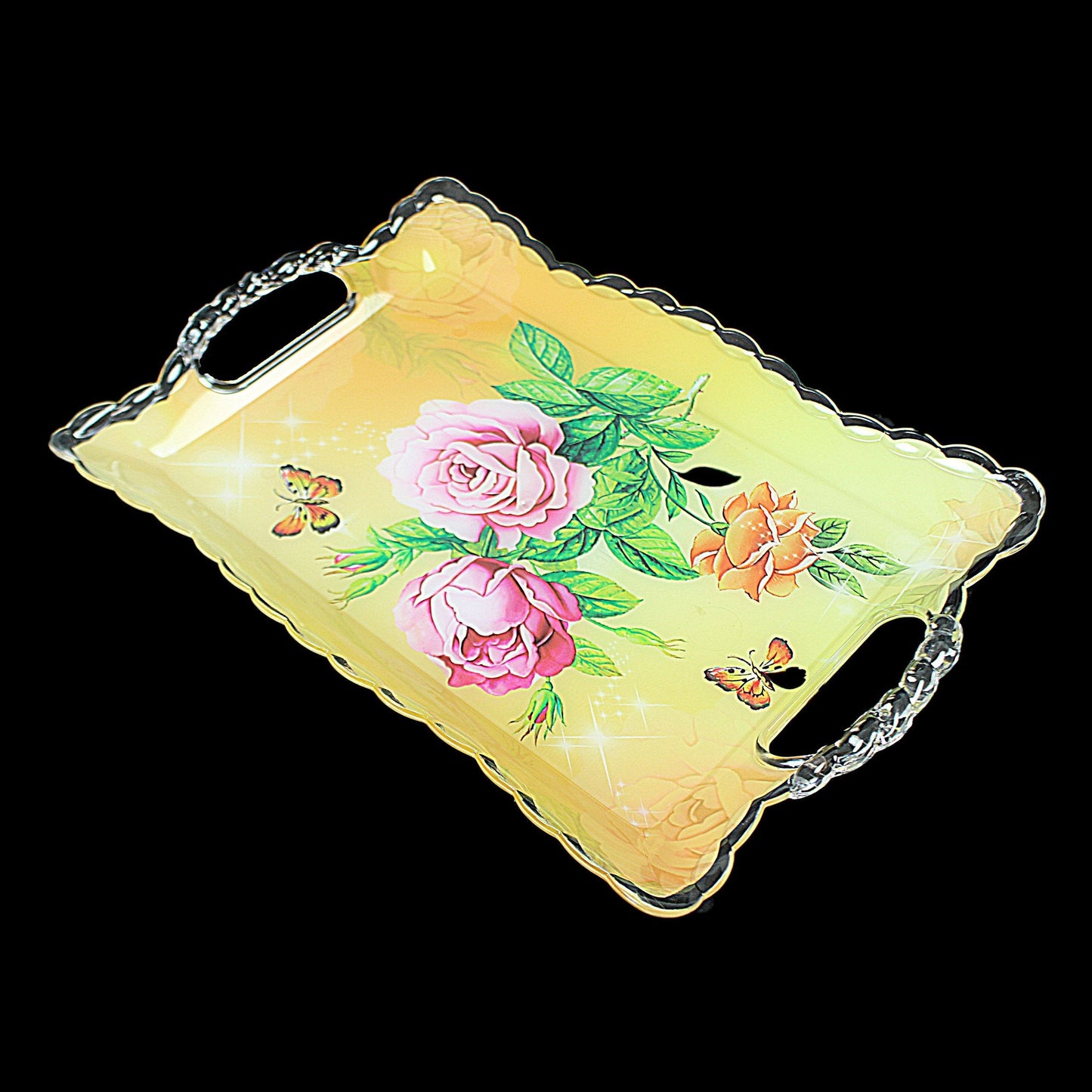 Plastic Floral Printed Serving Tray 40cm x 25cm Assorted Colours and Designs 0727 (Parcel Rate)