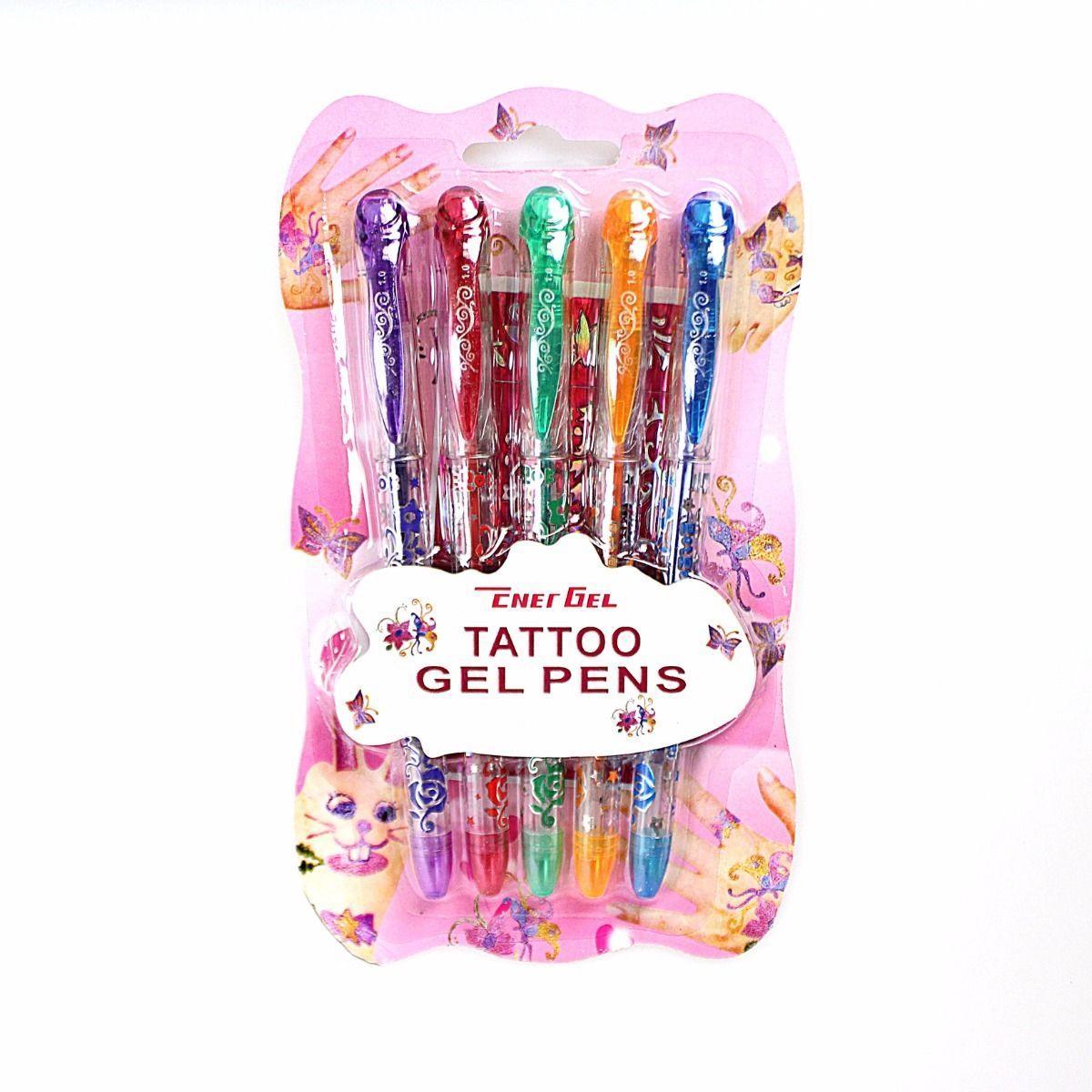 Tattoo Gel Pens Childrens Fun Art and Crafts Pens 2 Stencil Tattoo and 5 Gel Pens 3598 (Large Letter Rate)