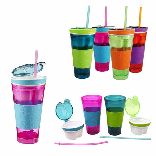 2 In 1 Plastic Travel Snack & Drink Cup Assorted Colours 3892 (Parcel Rate)