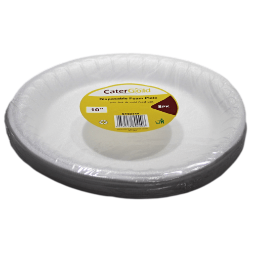 10" Disposable Polystyrene Foam Plates Pack of 8 ST80440 (Parcel Rate)