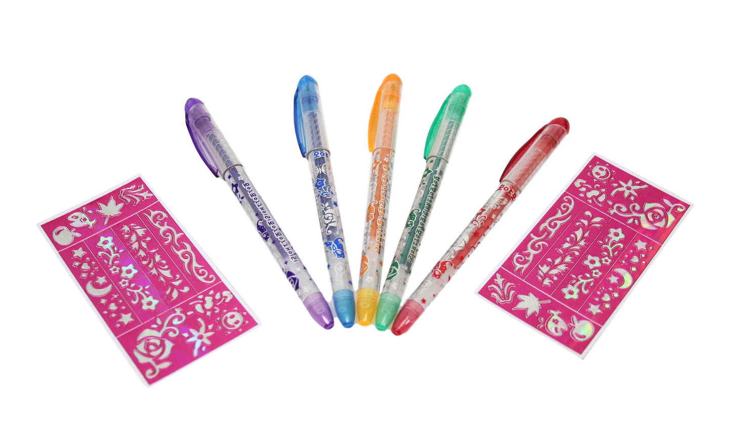 Tattoo Gel Pens Childrens Fun Art and Crafts Pens 2 Stencil Tattoo and 5 Gel Pens 3598 (Large Letter Rate)