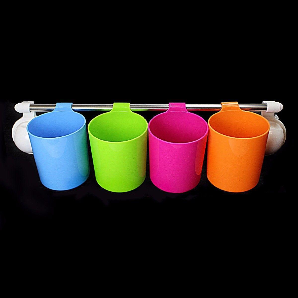4 Cup Handy Cup In Assorted Colours Rack With Suction Cap 50cm Long 0843 (Parcel Rate)