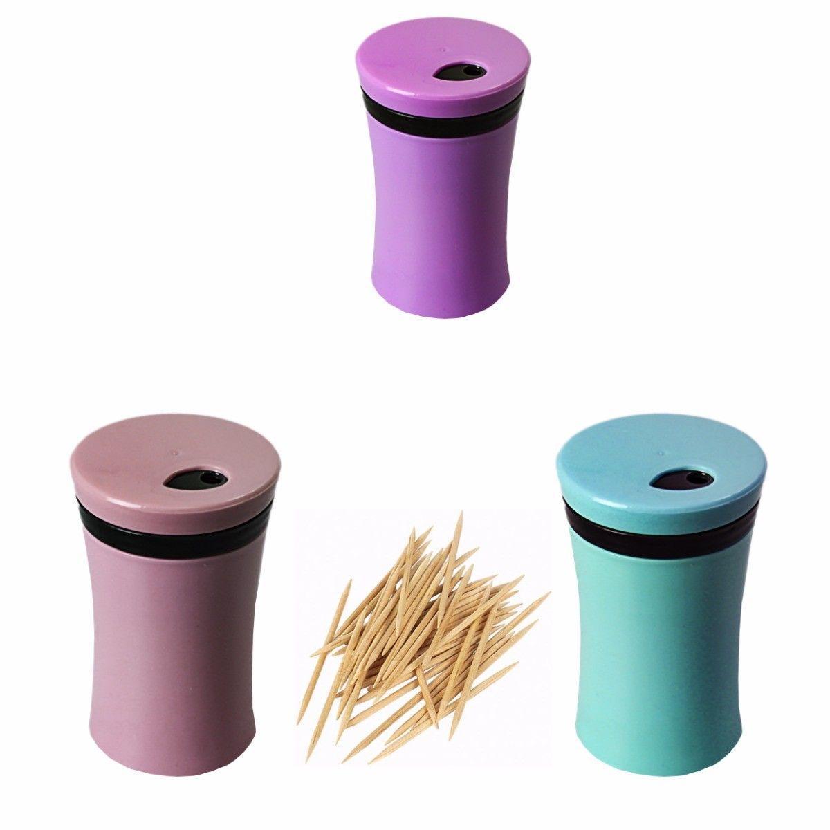Plastic Toothpick Holder with Toothpicks 8 x 5 cm Assorted Colours 4360 (Parcel Rate)